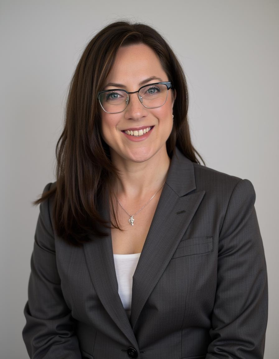 Executive-style headshot with navy blazer and white backdrop